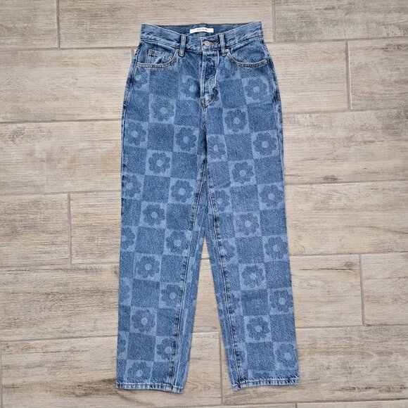 Pacsun Unique Floral Geo Square Jeans Women's High Rise Straight Button Fly 24 - Picture 1 of 8